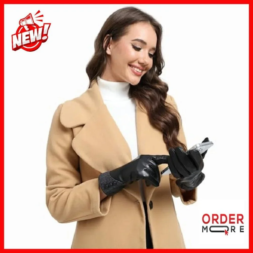 Genuine Leather Touchscreen Gloves, Cashmere Lined, Winter Driving
